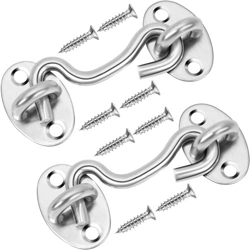 Rainspire (2 Pack) 3 Inch Privacy Hook and Eye Latch for Barn Door, Stainless Steel Gate Latch Barn Door Lock Cabin Hooks for Gate Shutters Window Slide Barn Shed Cabinet Bathroom, Silver - color: Silver, size: 3 Inch