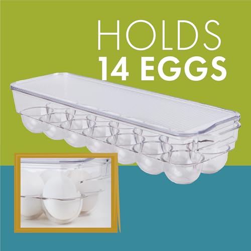 Dial Industries Fridge Egg Storage Holder, 14 Egg Container with Lid | Keeps eggs upright and easy to see, container top allows stacking, protects against spills, fits refrigerator door or shelf