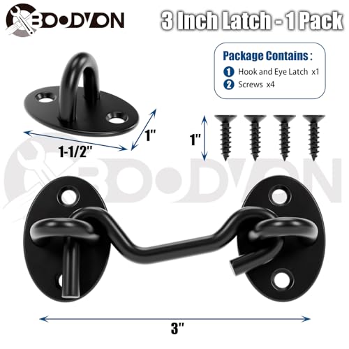 3 Inch Hook and Eye Latch, Privacy Eye Hook Latch for Sliding Door/Barn Door, Black Sliding Door Lock with Screws for Window, Cabin Hooks, 1 Pack - size: 3 Inch