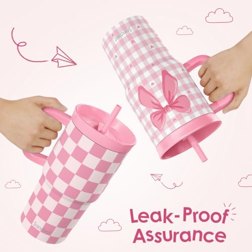 SANDJEST Checker Stainless Steel Tumbler 20oz with Handle and Silicone Straw Locking Lid for Kids Girls, Birthday Christmas Back to School - color: Checker 2