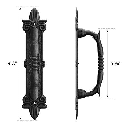 SMARTSTANDARD 9" Barn Door Handle, Heavy Duty Black Powder Coated, 2PCS | Antique Barn Door Handle, Large Rustic Retro Cast Iron Handle for Gates Garages Sheds Furniture, Square - size: 2 handles