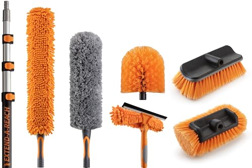 20 Foot High Ceiling Duster Kit and Scrub Brush with 4-12 ft Extension Pole | Telescoping Duster, Window Squeegee and Cobweb Duster with Extension Pole // Interior and Exterior House Cleaning Brushes - size: 12 feet
