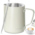 HOOMIL Milk Frothing Pitcher, 12oz/20oz/32oz 304 Stainless Steel | Steaming Pitcher with Clear Scale, Barista Milk Frother Cup Jug for Espresso Machine Coffee Cappuccino Latte Art - 12oz - color: Matte White, size: 12 Ounces