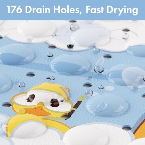 AmazerBath Baby Bath Mat Non Slip, Cartoon Kids Bath Mat for Tub 40 x 16 Inches Full Size, Non Slip Bathtub Mat with Suction Cups and Drain Holes, Shower Stall Mats - Elephant - color: Elephant, size: 40" x 16" (Rectangular)