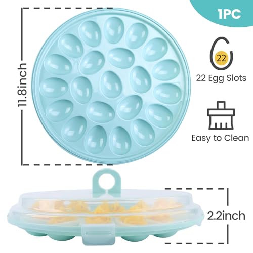HAKSEN Deviled Egg Platter, Deviled Egg Containers with Lid | Carrier Holder Trayswith 22 Slots, Holiday Party and Home Kitchen, Blue - style: 1PCS