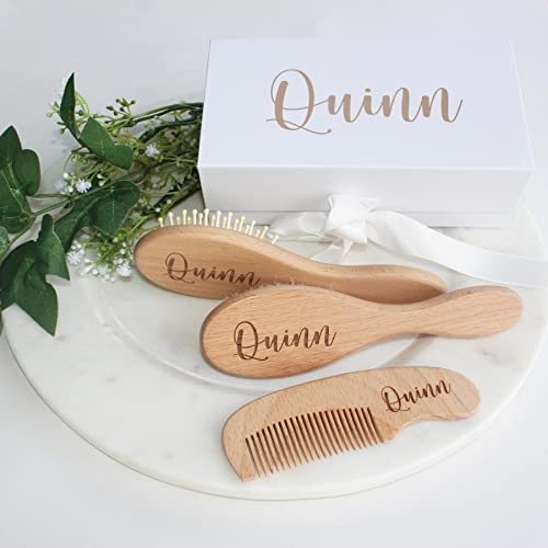 Baby Hair Brush | Personalized Baby Gifts | Brush | Wooden Brush Set | Perfect For Cradle Cap | Natural Goat Hair | 3 Piece Set