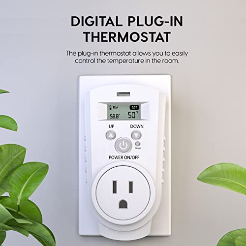 EconoHome Digital Plug in Thermostat - Programmable Thermostat with LCD Screen, Temperature Control & Power Buttons - Compatible with Wall Mount & Portable Heater, Air Cooler, Greenhouse Fans - color: White, size: Digital Control