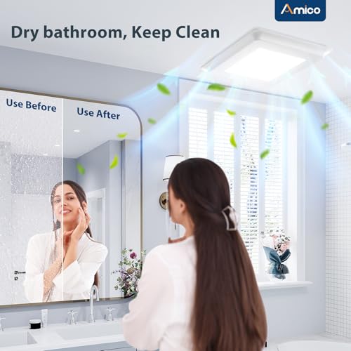Amico Bathroom Exhaust Fan with Light, 110 CFM, 1.0 Sones, 5CCT, Easy Retrofit without Attic Access, Adjustable Bathroom Fan with light, Quiet Operation, ETL & FCC Certified | Easy Retrofit without Attic Access, Adjustable Bathroom Fan with light, Quiet O