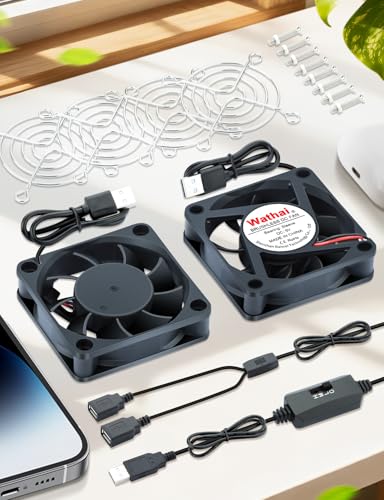 Wathai 2Pack 60mm USB Fan 5V Brushless Computer Cooling Fan with 3 Speed | 60x60x15mm USB Fans for Cooling PC Case, Raspberry Pi, Electronics Ventilation, Router Radiator, DIY Projects - size: 60x15mm(5V)