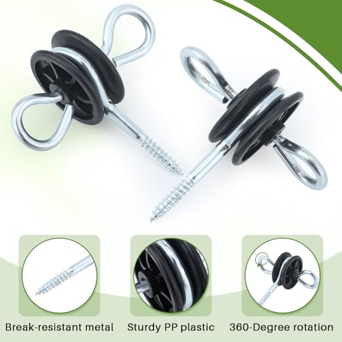 Hicarer 4 Set Electric Fence Gate Kit with Spring Handles & Screw-in Ring Insulators, 16ft Retractable Tension Spring for Farm, Ranch, Garden, Heavy Duty Black Electric Fencing Accessories for Safety