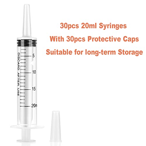 30 Pack 20ml Plastic Syringe for Scientific Labs, Measuring Liquids, Pets, Oil or Glue Applicator - size: 20ml-30Pack