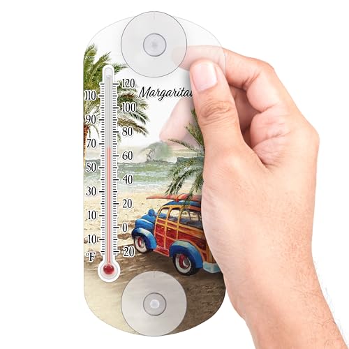 La Crosse 204-1081MV3 8-inch Analog Capillary Window Thermometer with Station Wagon - color: Azure