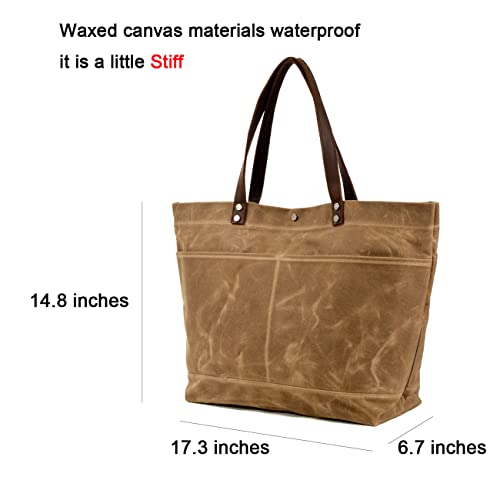 WUDON Waxed Canvas Travel Tote Bag - Extra Large Carryall Shoulder Bag for Women | Travel - color: Khaki