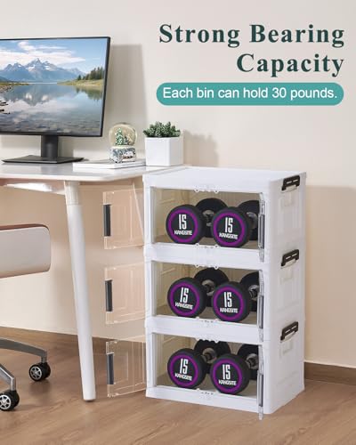 OlarHike 23QT Storage Bins with Lids for Closet, Office, Dorm, 3 Pack | Multi-Lid, Lockable Cabinet, Doors & Wheels, School, Bathroom, Foldable Containers, Stackable Organizers, Plastic Drawers - size: 23QT-White