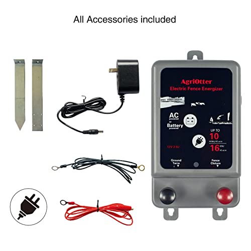 Electric Fence Energizer 40 Acre 10 Miles 2 in 1 Powered by Battery or AC Outlet 12000V 2J Pulse Electric