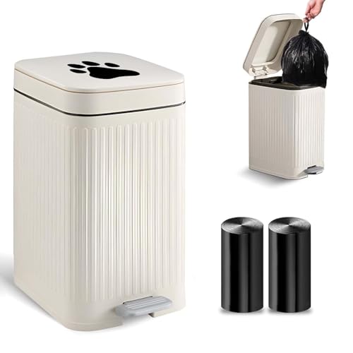 Dog Poop Trash Can Outside - 5L/1.3Gal Small Outdoor Trash Can with Lid | Outdoor Dog Poop Trash Can with Foot Pedal, Dog Waste Container with 40 Bags, Lid Soft Close for Pet, White - size: 5L White Trash Can