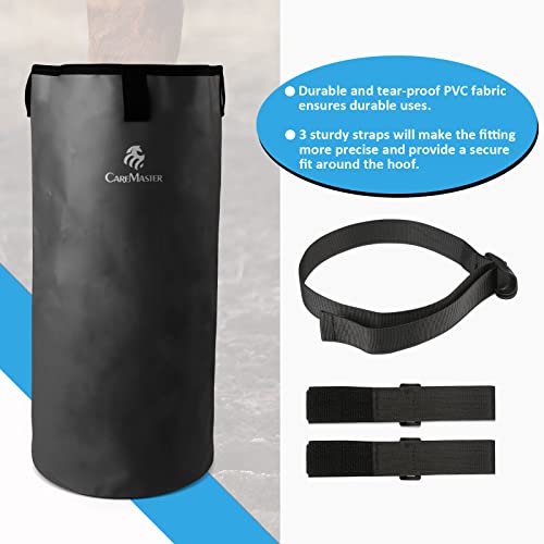 Hoof Soaking Boot for Horse, Waterproof PVC Hoof Soaker Bag with EVA Foam Pad, Secure 3-Strap Equine Icing & Soaking Boot for Hooves Care, Fits Most Hooves - color: Black
