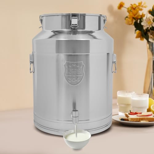 64L/16.9Gal Milk Can, 304 Stainless Steel Airtight Storage Pail with Locking Sealed Lid, Carry Handle, Heavy Duty Food Grade Bucket, Storage Container for Wine, Oil, Beverage, Home, Farm, Kitchen Use - size: 64L / 16.9Gallon