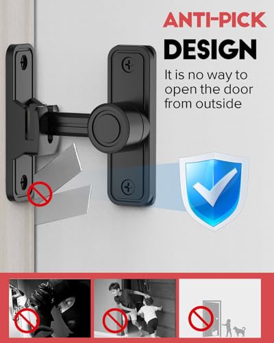 Heavy Duty Gate Latches 90 Degree Right Angle Barn Door Lock, Anti-Theft Sliding Door Lock Latch for Wooden Fence Garden Bathroom Outdoor Garage Window Include Screw (Black) | Anti-Theft Sliding Door Lock Latch for Wooden Fence, Garden, Bathroom, Outdoor,