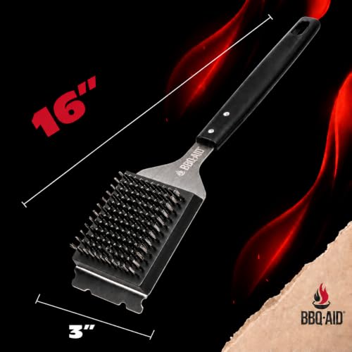 Grill Brush for Outdoor BBQ Grill Cleaning Scraper, Replaceable Head, Black | Barbecue Grill Cleaning Brush with No-Scratch Stainless Steel Bristles and Extended Black Handle, Safe for Any Grill Grate - color: Black