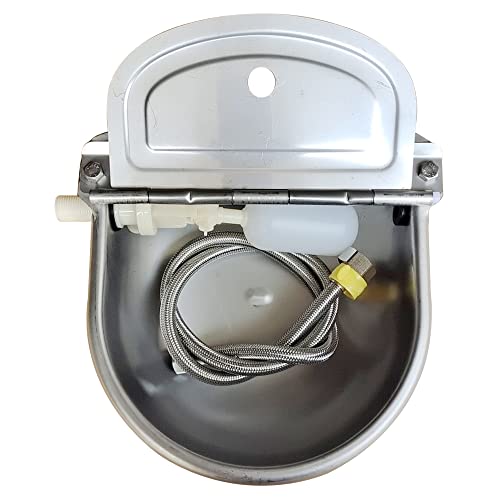 304 Stainless Steel Automatic Livestock Waterer with Float Valve and 39 inch Water Hose(one end 3/4''), Automatic Animal Water Bowl for Dogs,Horse,Calf,Chicken,Goat, Livestock Horse Waterer Dispenser