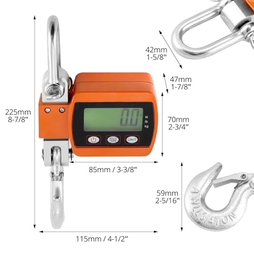 QWORK Heavy-Duty Digital Crane Scale - 2200lb/1000kg Capacity, Dual Unit Conversion, Accurate & Portable Industrial Hanging Scale for Farming, Hunting, Warehouse Use, Cast Aluminum, Orange