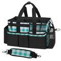 SCAVATA Wearable Cleaning Caddy, Cleaning Caddy Supplies Organizer with Handle & Shoulder Straps for Housekeepers, Under Sink & Car Cleaning Tool Organizers Bag with 4 Foldable Divider (BluePlaid) - color: BluePlaid