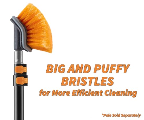 Hard Bristle Deck Scrub Brush Heavy Duty (Pole Sold Separately) | Concrete Scrub Brush for Exterior House Cleaning // Screw On Floor Brush Scrubber Fits Standard Acme Threaded Extension Poles