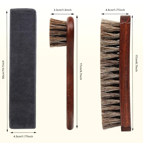 3-Piece 100% Horse Hair Shoe Brush Kit for Leather Care – Professional Dauber Applicators and Polishing Brushes with Cleaning Cloth for Leather Shoes, Boots, Bags, Jackets & Car Detailing