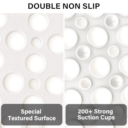 Square Shower Mat Non Slip, 27" x 27" Large Shower Mats for Inside Shower, Soft TPE Shower Floor Mat with Suction Cups and Big Drain Holes, Anti Slip Shower Stall Matt, White - color: White