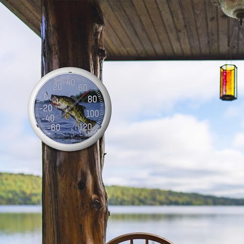 Taylor Jumping Fish Indoor Outdoor Dial Thermometer, Wireless Thermometer with Easy to Read Large Numbers for Patio, Pool, Garden or Garage, and Indoor Areas, 13.25-inch, Blue