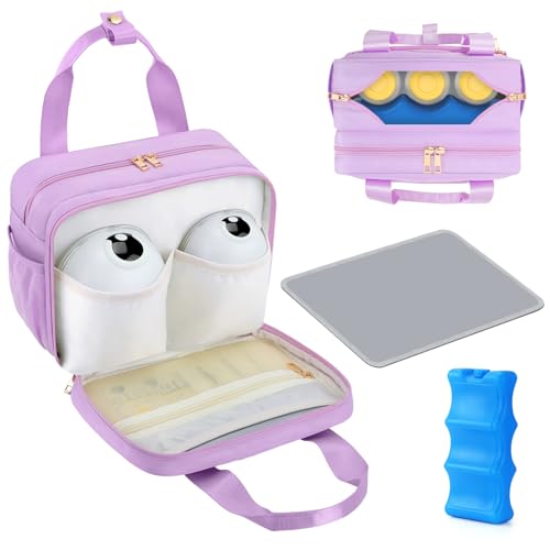 PIIOSER Breastmilk Cooler Travel Bag with Ice Pack, Compatible with Wearable Breast Pumps & Accessories - Portable Hands Free Breast Pump Carrying Case for Nursing & Working Moms, Purple - color: Purple-Small