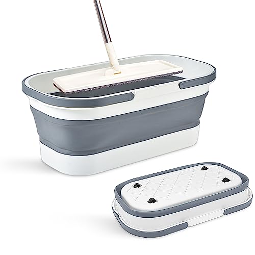 Goderewild Collapsible Bucket with Wheels 14L (3.7 Gallon) - Versatile and Durable for House Cleaning, Camping, and RV - Convenient Rectangular Mop Cleaning Basket - Lightweight & Compact (14L-Grey) - color: 14l-grey