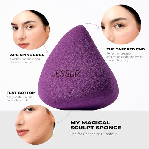 Jessup Multi-Shaped Makeup Sponge Set, Reusable Beauty Sponge Blender SP017 | Latex-Free, Ultra-Soft, Low-Waste, Easy-Clean, Flawless Blending, Precise Application for Foundation Concealer and Powder - color: Purple 3-pcs Set