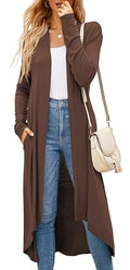 Newchoice Womens Long Cardigan Lightweight Long Sleeve Cardigan Duster | Casual Flowy Draped Classic High Low Hem Open Front Cardigan Sweater with Pockets Summer Fall Fashion Outfits - color: Brown, size: X-Large