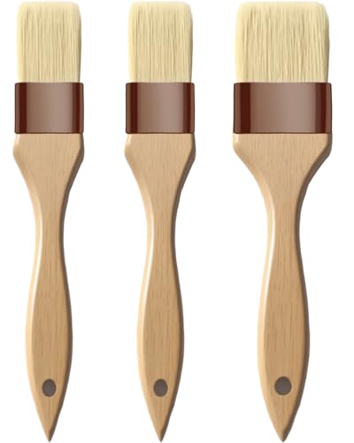 Basting Brush-Pastry Brush,Oil Brush for Cooking,Boar Bristles BBQ Brushes for Grill,Beech Wooden Handle Food Brush for Baking/Spreading Marinade/Sauce/Butter/Egg/Kitchen Baster Brushes(1.5 1 inch)