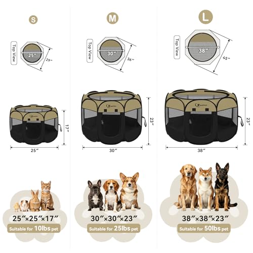 Siedihit Puppy Playpen for Small Dog Cat, Dogs Tent Crate Cage | Indoor/Outdoor, Portable Pop Up Dog Kennel with Carrying Bag for Rabbits(Black Khaki, Small) - color: Black Khaki