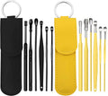 12 Pcs Ear Pick Earwax Removal Kit, Ear Cleaning Tool, Stainless Steel Earwax Removal Tool with Leather Storage Box (Black&Yellow) - color: Black and Yellow