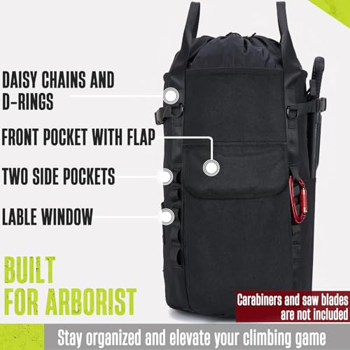 Arborist Rope Bag, 35L Tree Climbing Rope Bag, Arborist Equipment Bucket Backpack, Arborist Gear Carrier Bag with Side Pockets, Tough Rock Climbing Backpack, Rock and Tree Climbing Gear - color: Black