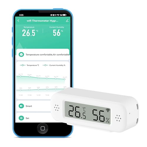 WiFi Thermometer Hygrometer: Smart Temperature and Humidity Sensor, Real-time Monitor, App Notification, Digital Indoor Temperature Sensor, Compatible with Alexa/Google Home(1Pack) - color: 1-Pack