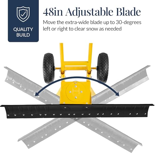 Best Choice Products 48in Heavy-Duty 2-Wheel Snow Pusher Hand Plow for Snow Removal w/Wheels, Adjustable Handle, Blade Angle - Yellow - color: Yellow, size: XL 48in w/Wheels