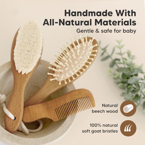 Keababies Baby Hair Brush and Baby Diaper Caddy Organizer - Brush with Soft Goat Bristles - Large Nursery Organizer, Cradle Cap Brush, Car Storage Organizer