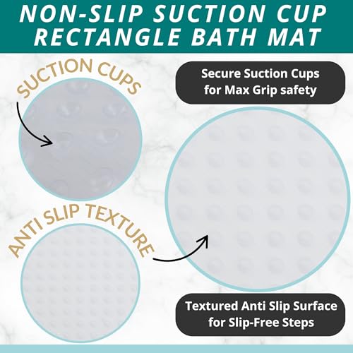 ENKOSI Non Slip Shower Mat – Bath Mat for Tub and Shower Floors – Anti Slip Bathtub Mat with Strong Suction Cup Grip – Soft, White Bathroom Mat for Inside Baths and Showers (28x16 Clear) - color: Clear