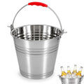 Healeved 5L Stainless Steel Bucket with Handle 9.4-Inch Round Pail | Red Grip Handle, For Ice Chilling, Beverage Service, Kitchen Carrying and Outdoor Utility Use