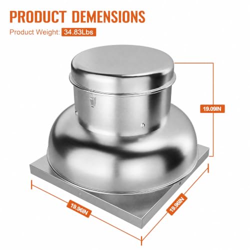 1400 CFM Upblast Roof Exhaust Fan, Direct Drive, 19.96" Base | High-speed, <65dB quiet, rust-resistant, pre-wired, for restaurant, warehouse, industrial ventilation - size: 1400 CFM