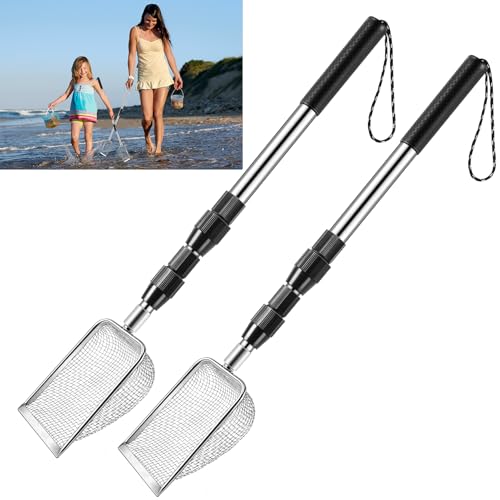 POILKMNI New Upgraded 2 Pcs Shark Tooth Sifter, Beach Sand Sifter | Sand Scoop Shell Scooper for Beach Scoop Shovel Sifter Tool for Picking Up Shells, Shark Tooth Sifter Dipper - color: Silver
