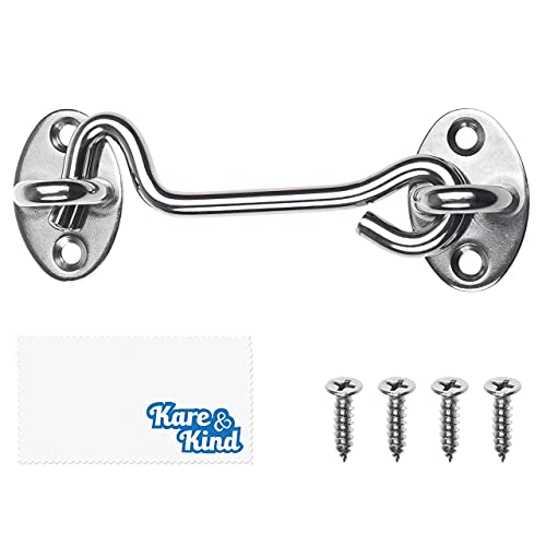 Kare & Kind 4-Inch Hook and Eye Latch, Silver Door Latch, 1 Pack | Metal privacy hardware with 4 screws for gates, barn doors, cabinets, windows, sheds, bathrooms, RVs, and solid frames - style: 1-Silver