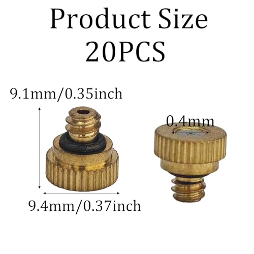 20Pcs 0.4mm Orifice Brass Misting Nozzles Heavy Duty Water Mister Nozzle for Outdoor Garden Patio Cooling System, Greenhouse & Dust Control, Anti-Clog Fog Sprayer