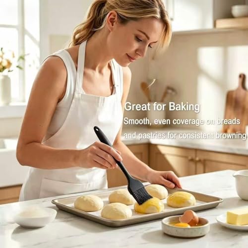 2 Pack Silicone Basting Brushes, Heat Safe for BBQ Baking Pastry | Dense Bristles Hold Marinades, Butter & Oil, Heat Safe Silicone, Seamless Design, Dishwasher Safe, Non-Slip Grip BBQ Pastry - color: Black