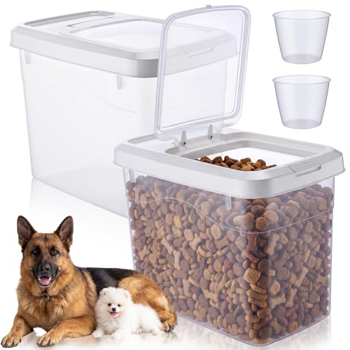 2 Pack 18 Lbs Airtight Dog Food Storage Container with Scoops | 2 Measuring Cups, Flip Lids, Clear Bins with Markings, Preserve Freshness, Pet Dog Cat Rice Grain Treat Storage - size: 18 Lbs